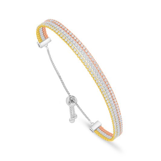 Sterling Silver 925 Bracelet Rhodium And Golden And Rose Gold Plated Embedded With White Zircon
