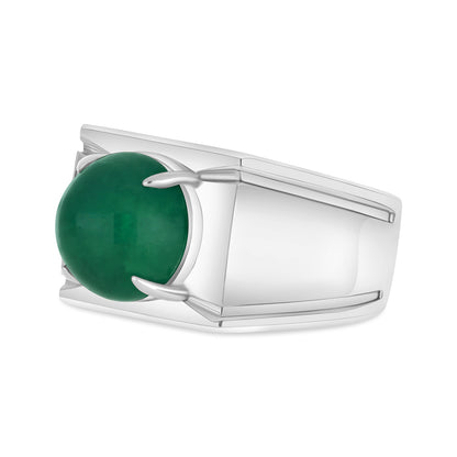 Sterling Silver 925 Men Ring Rhodium Plated Embedded With Natural Emerald