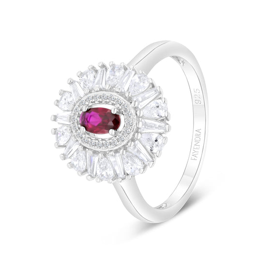 Sterling Silver 925 Ring Rhodium Plated Embedded With Ruby Corundum And White Zircon