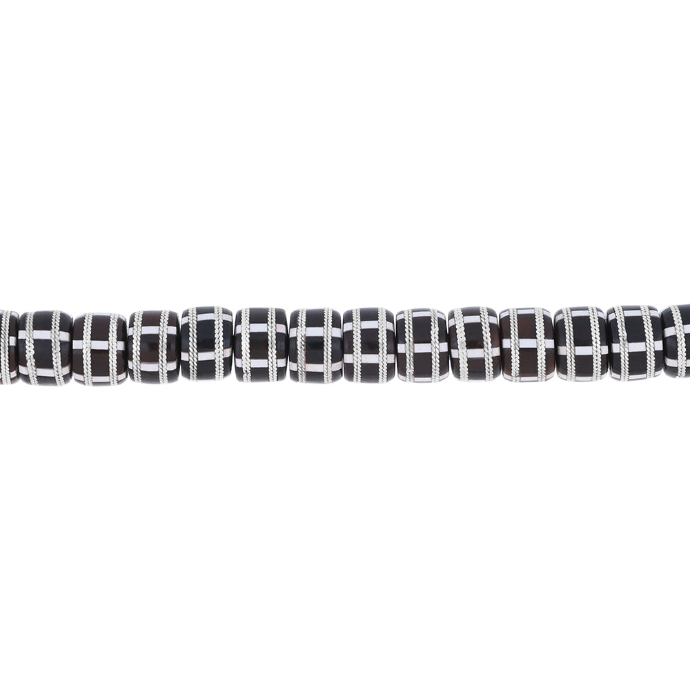 Rosary 100 Kuk Borhami 8*6 mm,Hand Inlaid Round Silver And White Enamel African Style, with Two Counters