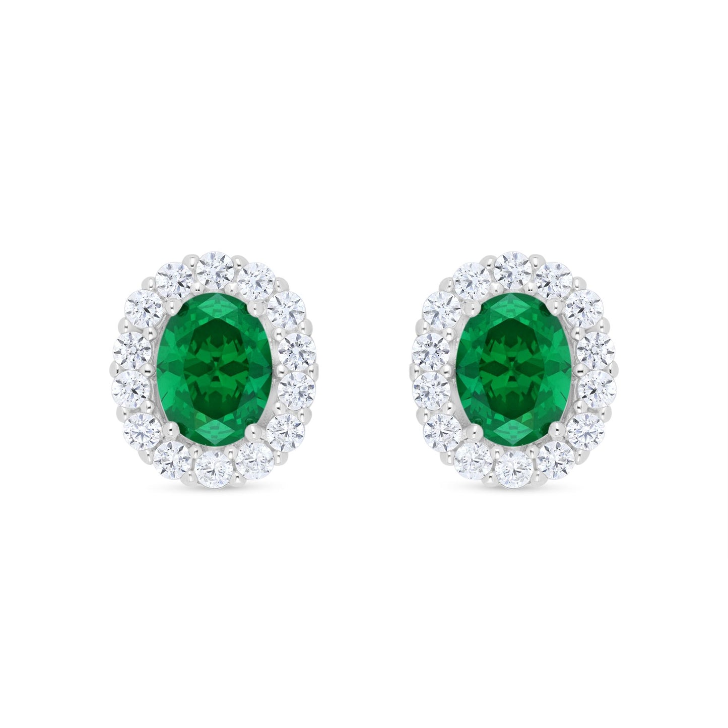 Sterling Silver 925 Earring Rhodium Plated Embedded With Emerald Zircon And White Zircon
