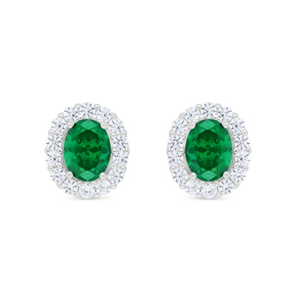 Sterling Silver 925 Earring Rhodium Plated Embedded With Emerald Zircon And White Zircon
