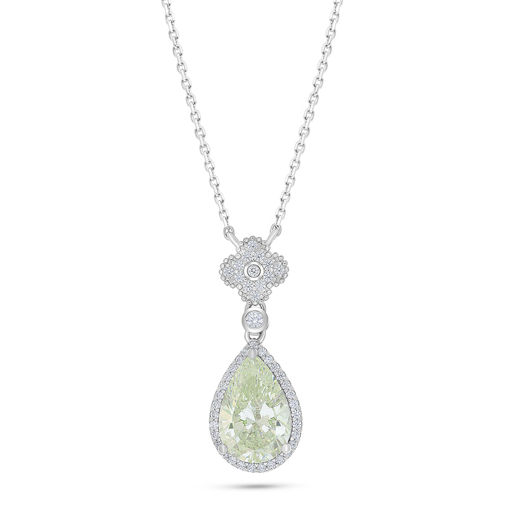 Sterling Silver 925 Necklace Rhodium Plated Embedded With Diamond Zircon And White Zircon