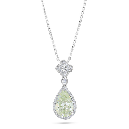 Sterling Silver 925 Necklace Rhodium Plated Embedded With Diamond Zircon And White Zircon