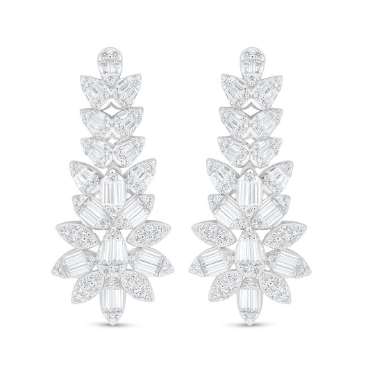 Sterling Silver 925 Earring Rhodium Plated Embedded With White Zircon
