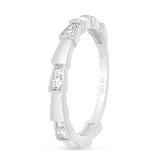 Sterling Silver 925 Ring Rhodium Plated Embedded With White Zircon
