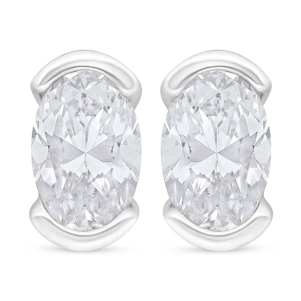 Sterling Silver 925 Earring Rhodium Plated Embedded With White Zircon