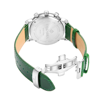 Stainless Steel 316L Watch Silver Color Green Leather For Men - GREEN MOP DIAL