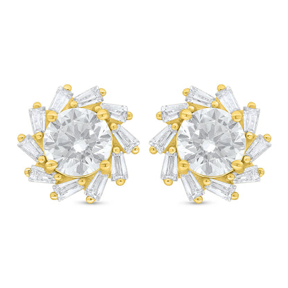 Sterling Silver 925 Earring Golden Plated Embedded With White Zircon