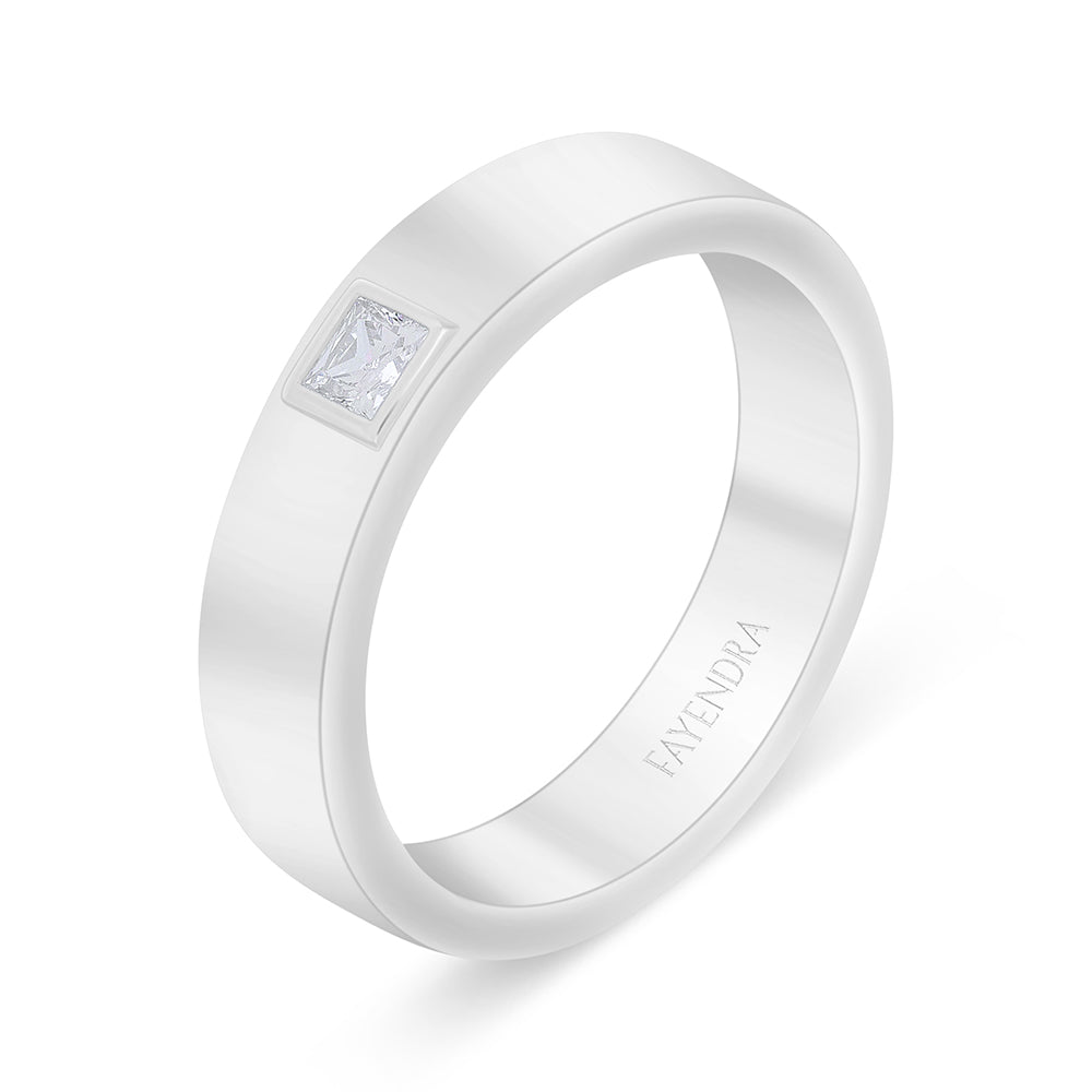 Sterling Silver 925 Wedding Ring Rhodium Plated Embedded With White Zircon For Men