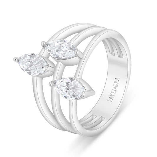 Sterling Silver 925 Ring Rhodium Plated Embedded With White Zircon