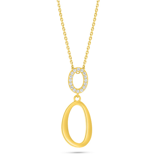 عقد من الفضة الخالصة عيار 925 مطلي روديوم و ذهبي مرصع فص ابيض