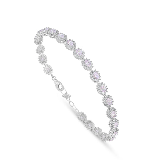 Sterling Silver 925 Bracelet Rhodium Plated Embedded With Pink Zircon And White Zircon