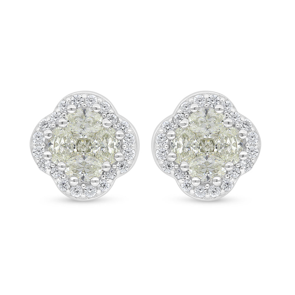 Sterling Silver 925 Earring Rhodium Plated Embedded With Yellow Diamond And White Zircon