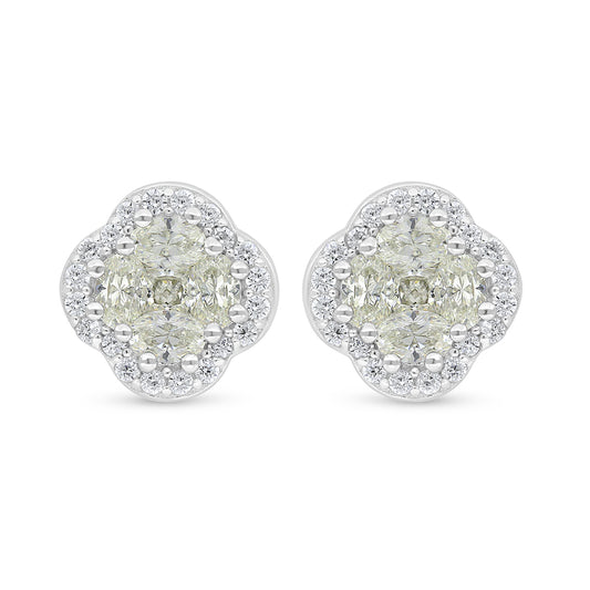 Sterling Silver 925 Earring Rhodium Plated Embedded With Yellow Diamond And White Zircon
