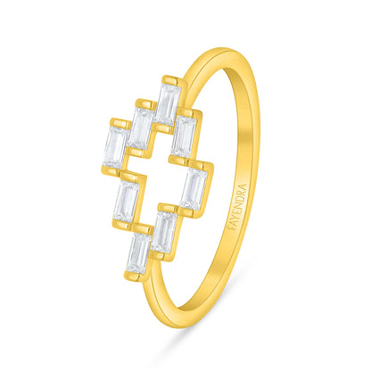 Sterling Silver 925 Ring Golden Plated Embedded With White Zircon