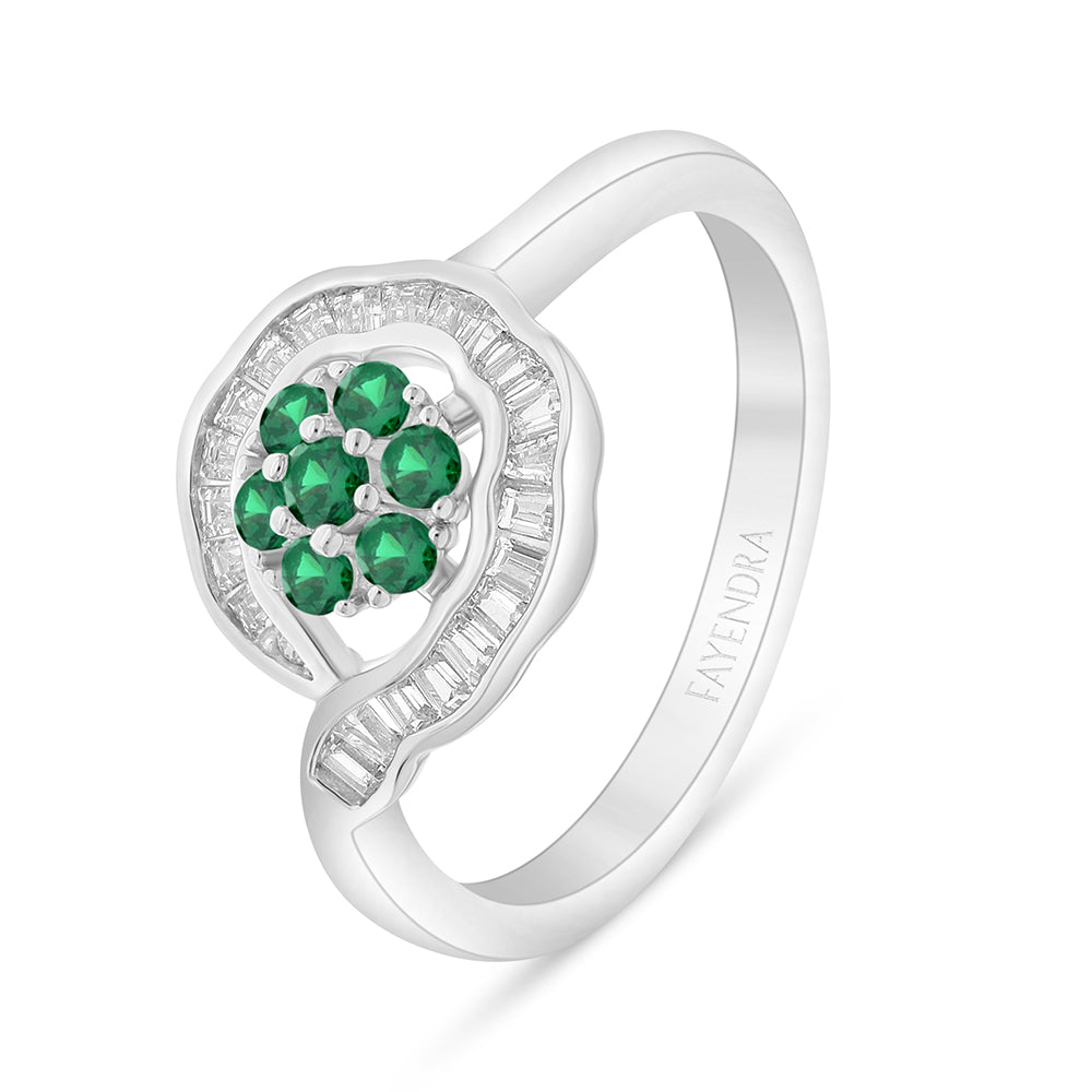 خاتم من الفضة الخالصة عيار 925 مطلي روديوم مرصع زركون زمردي و فص ابيض