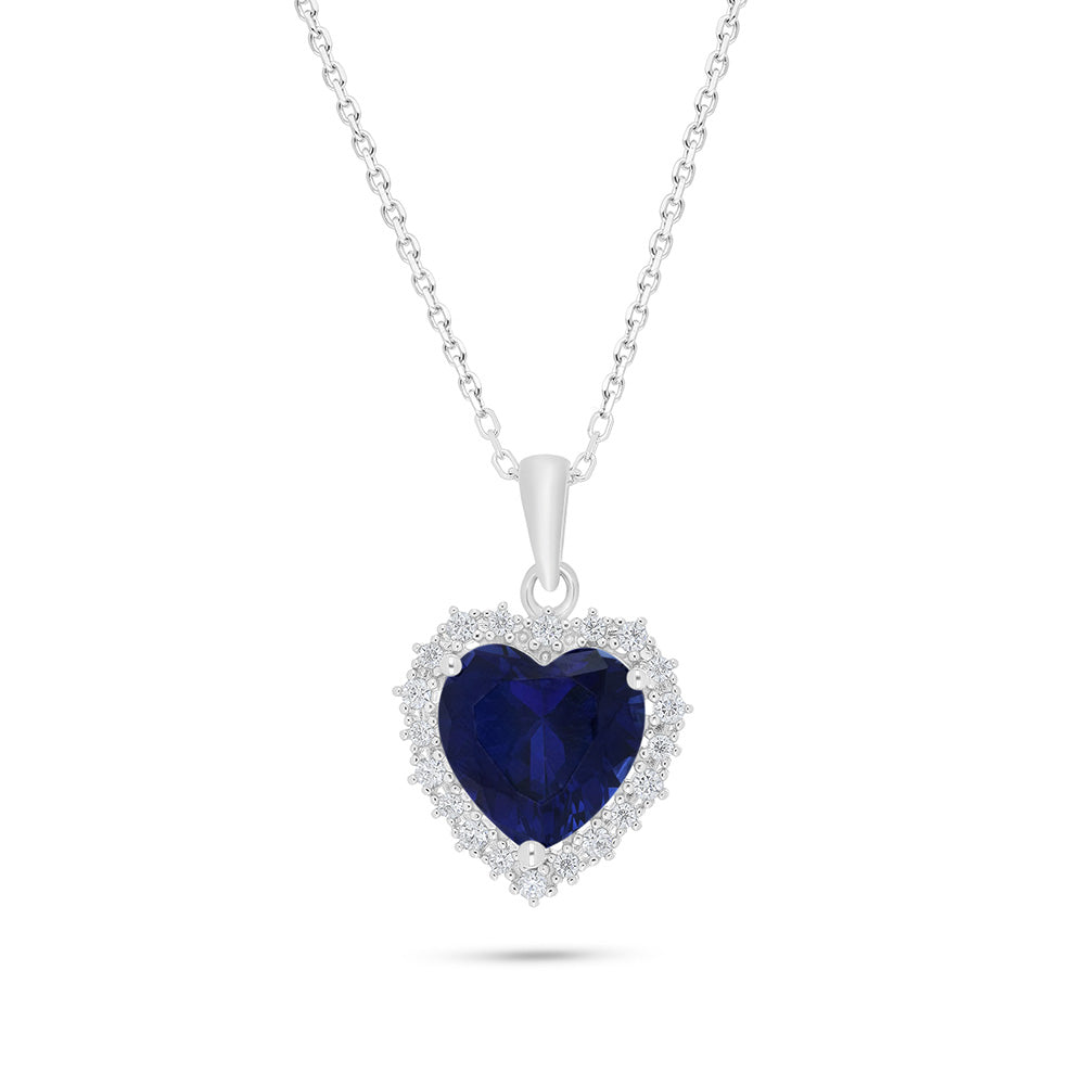 Sterling Silver 925 Necklace Rhodium Plated Embedded With Sapphire Corundum And White Zircon