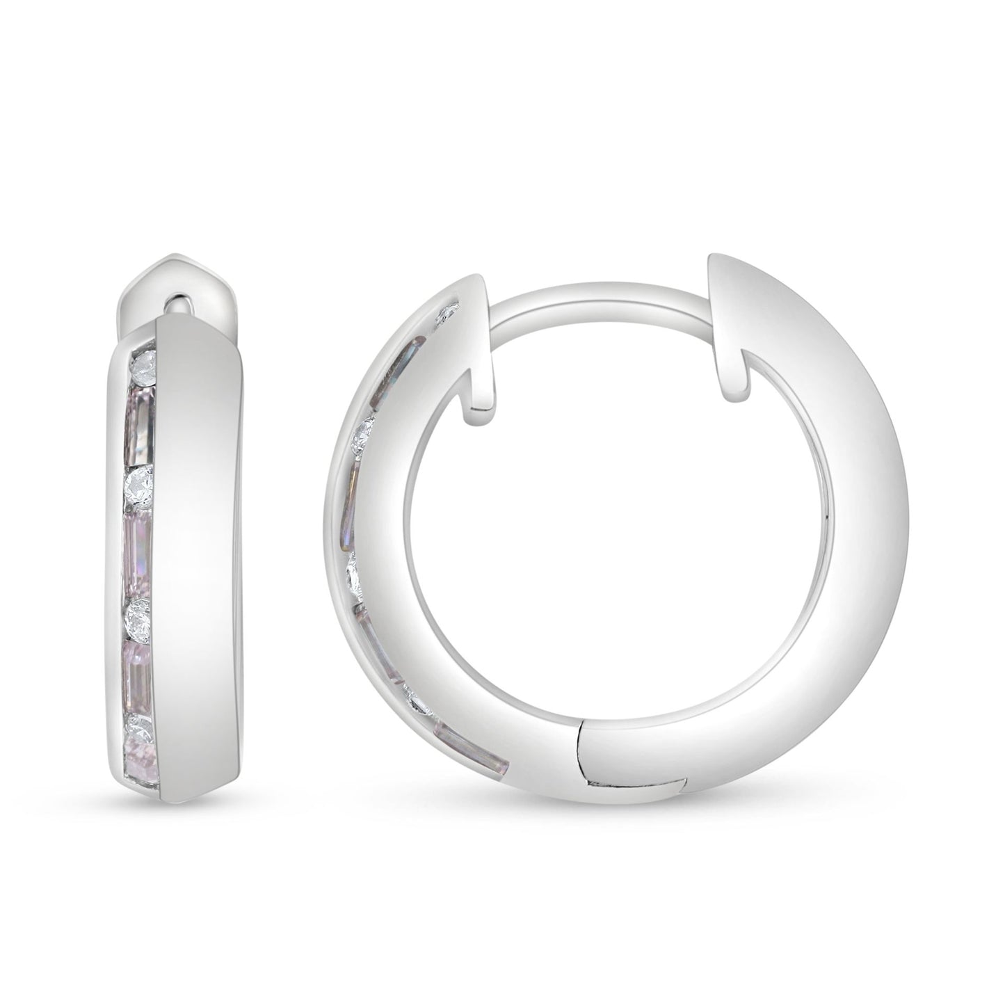 Sterling Silver 925 Earring Rhodium Plated Embedded With Pink Zircon And White Zircon