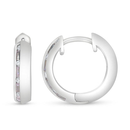 Sterling Silver 925 Earring Rhodium Plated Embedded With Pink Zircon And White Zircon
