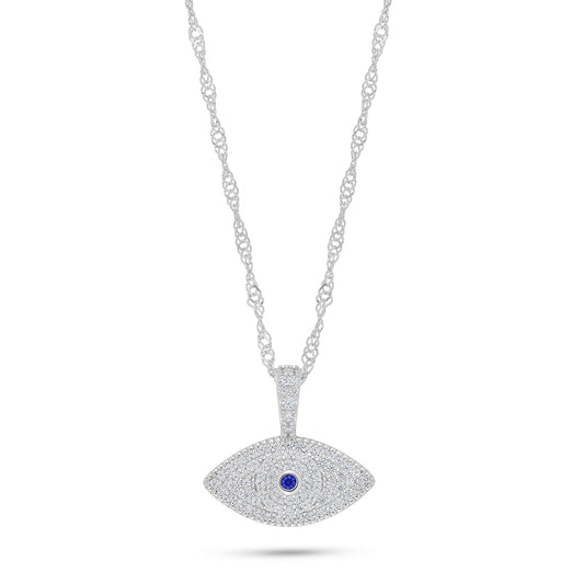 Sterling Silver 925 Necklace Rhodium Plated Embedded With Sapphire Corundum And White Zircon