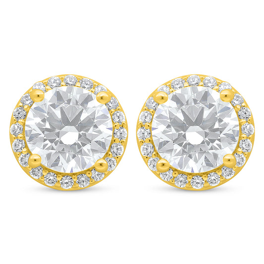 Sterling Silver 925 Earring Golden Plated Embedded With White Zircon
