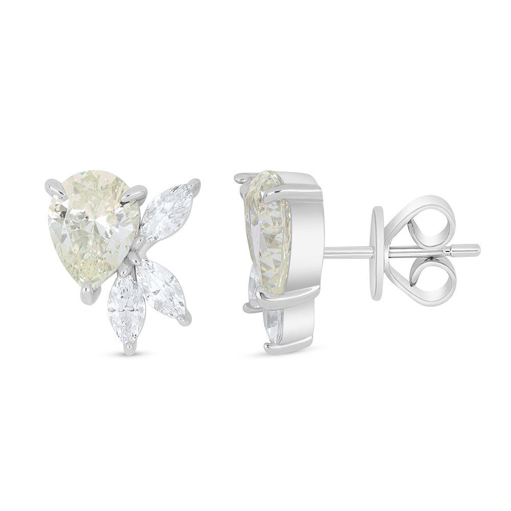 Sterling Silver 925 Earring Rhodium Plated Embedded With Diamond Zircon And White Zircon