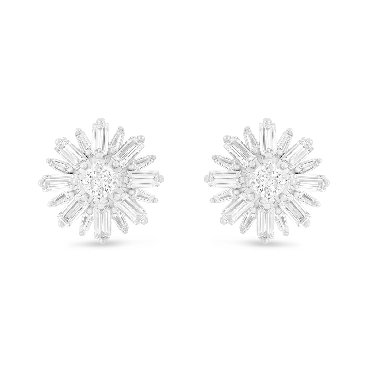 Sterling Silver 925 Earring Rhodium Plated Embedded With Diamond Zircon And White Zircon