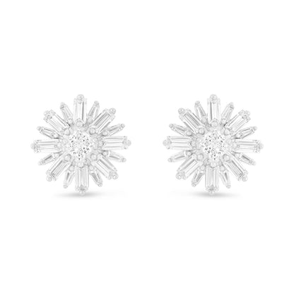 Sterling Silver 925 Earring Rhodium Plated Embedded With Diamond Zircon And White Zircon
