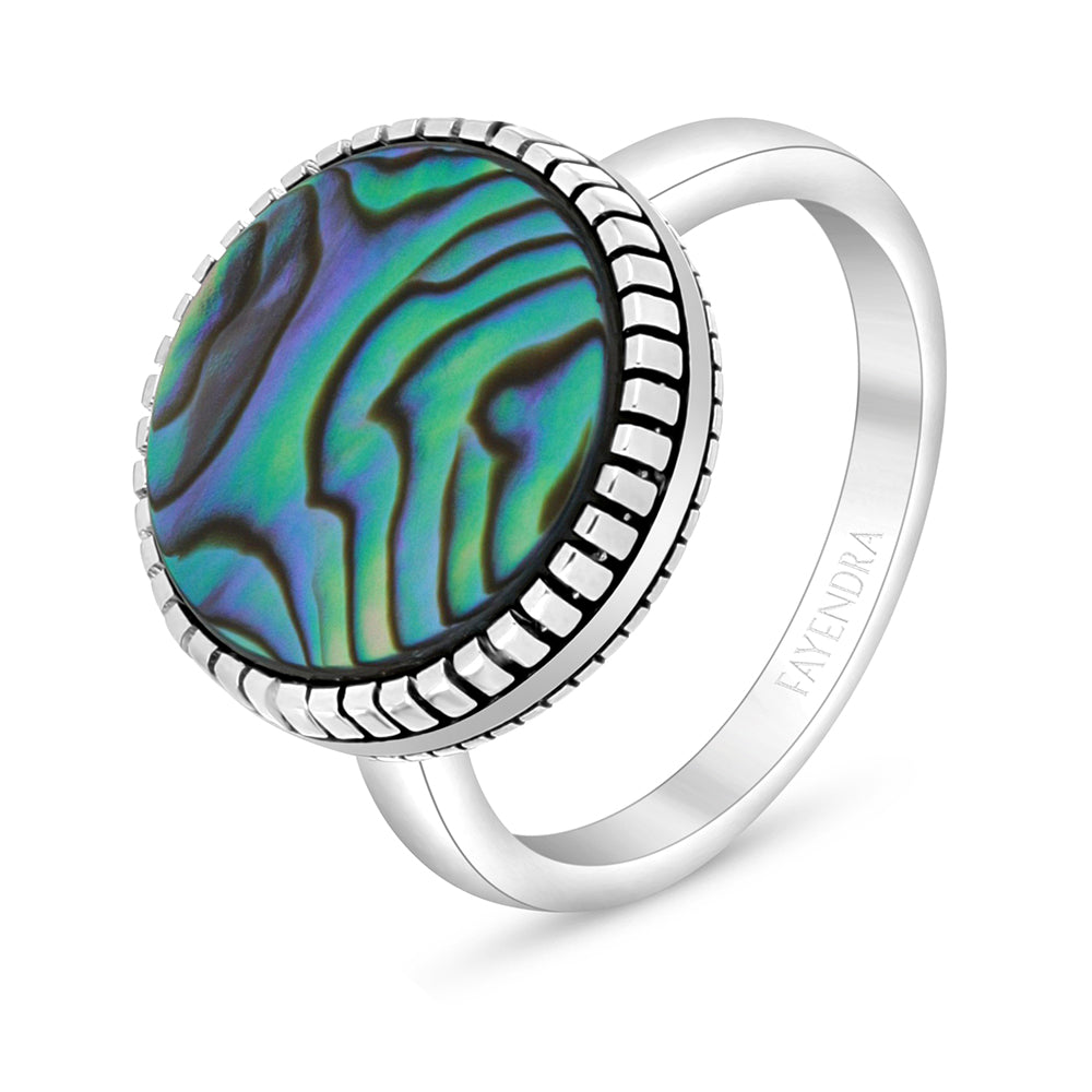 Sterling Silver 925 Ring Rhodium And Black Plated Embedded With Blue Shell For Men