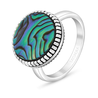 Sterling Silver 925 Ring Rhodium And Black Plated Embedded With Blue Shell For Men
