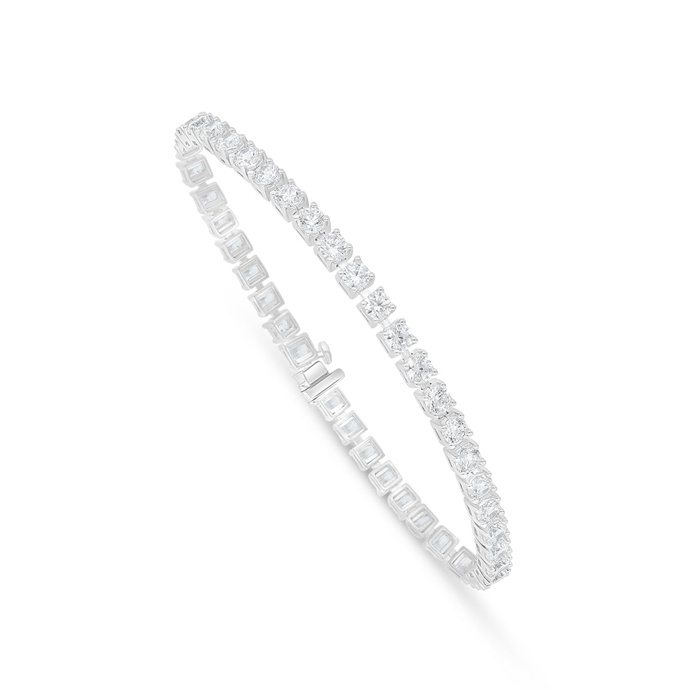 Sterling Silver 925 Bracelet Rhodium Plated Embedded With White Zircon