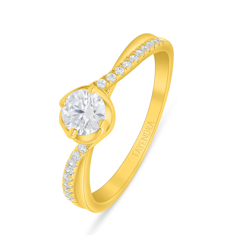 Sterling Silver 925 Ring Golden Plated Embedded With White Zircon