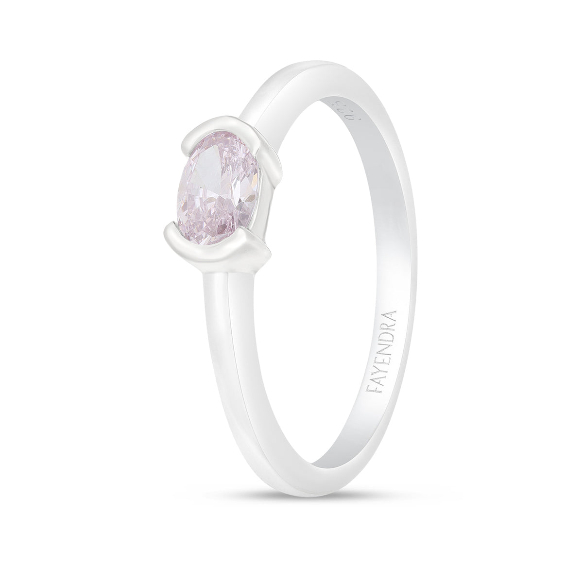 Sterling Silver 925 Ring Rhodium Plated Embedded With Pink Zircon