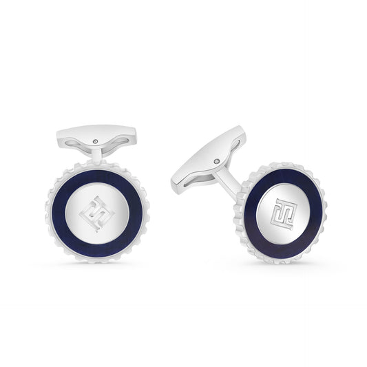 كبك ستانلس ستيل لون فضي و احجار عين النمر ازرق عيار L316