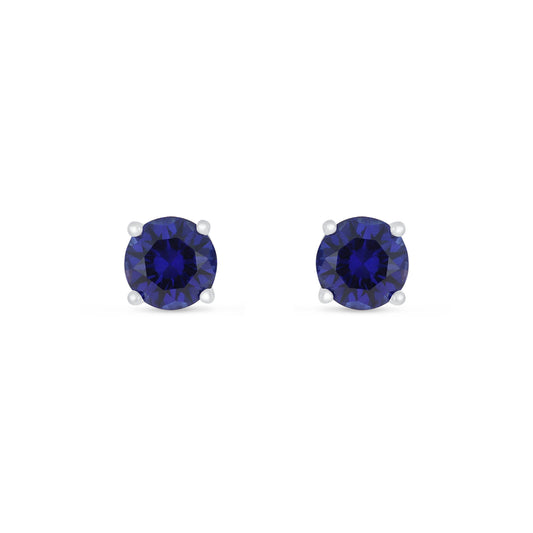 Sterling Silver 925 Earring Rhodium Plated Embedded With Sapphire Corundum And White Zircon