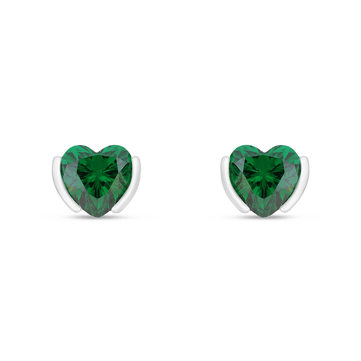 Sterling Silver 925 Earring Rhodium Plated Embedded With Emerald Zircon