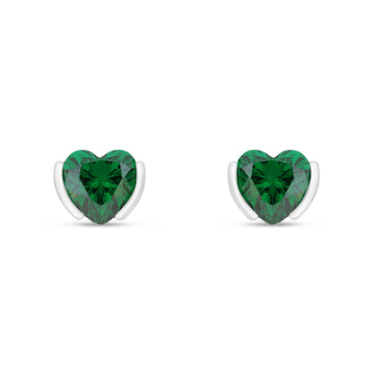 Sterling Silver 925 Earring Rhodium Plated Embedded With Emerald Zircon