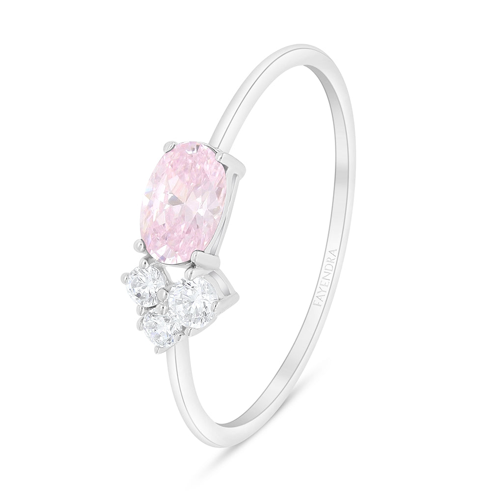 Sterling Silver 925 Ring Rhodium Plated Embedded With Pink Zircon And White Zircon