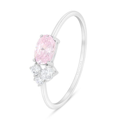 Sterling Silver 925 Ring Rhodium Plated Embedded With Pink Zircon And White Zircon