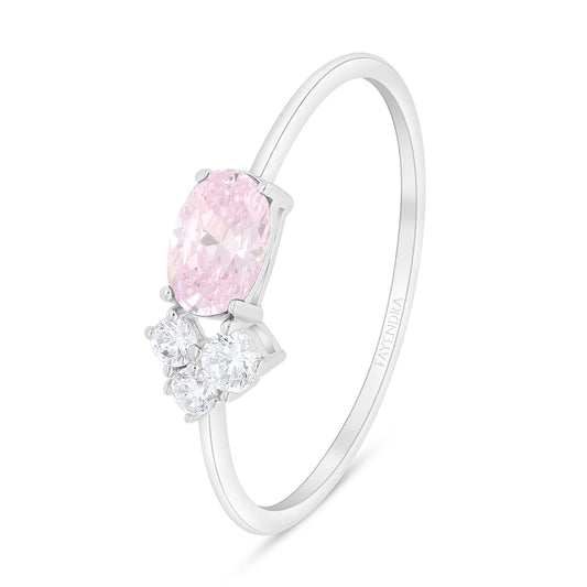 Sterling Silver 925 Ring Rhodium Plated Embedded With Pink Zircon And White Zircon