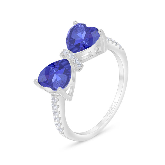 Sterling Silver 925 Ring Rhodium Plated Embedded With Sapphire Corundum And White Zircon