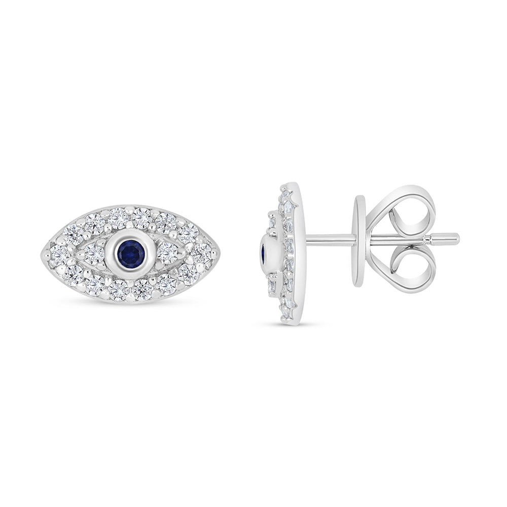 Sterling Silver 925 Earring Rhodium Plated Embedded With White Zircon