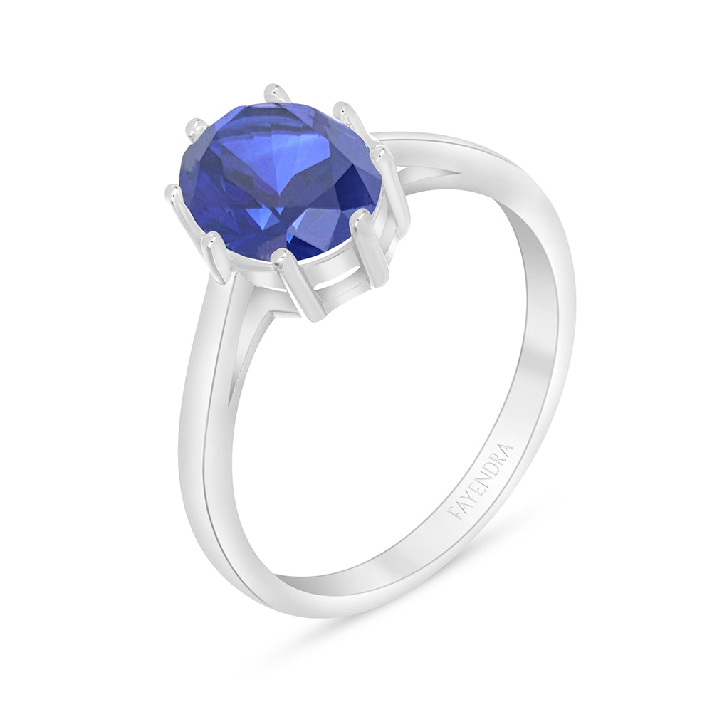Sterling Silver 925 Ring Rhodium Plated Embedded With Sapphire Corundum