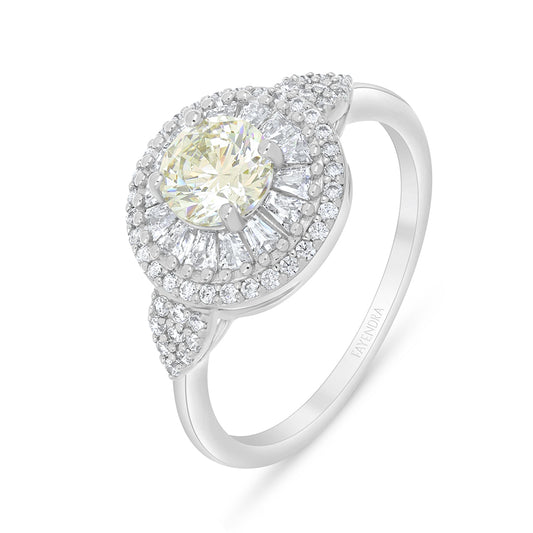 Sterling Silver 925 Ring Rhodium Plated Embedded With Diamond Zircon And White Zircon