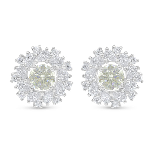 Sterling Silver 925 Earring Rhodium Plated Embedded With Yellow Diamond And White Zircon