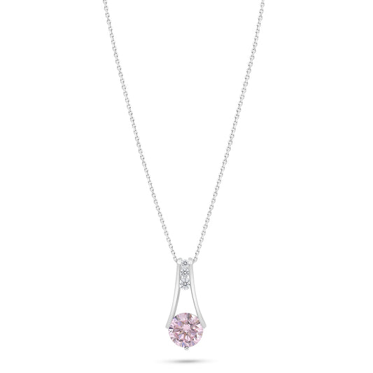 Sterling Silver 925 Necklace Rhodium Plated Embedded With Pink Zircon And White Zircon