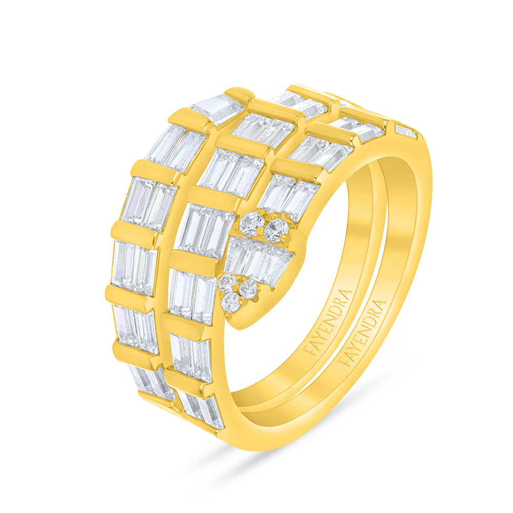 Sterling Silver 925 Ring Golden Plated Embedded With White Zircon