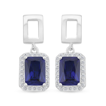 Sterling Silver 925 Earring Rhodium Plated Embedded With Sapphire Corundum And White Zircon
