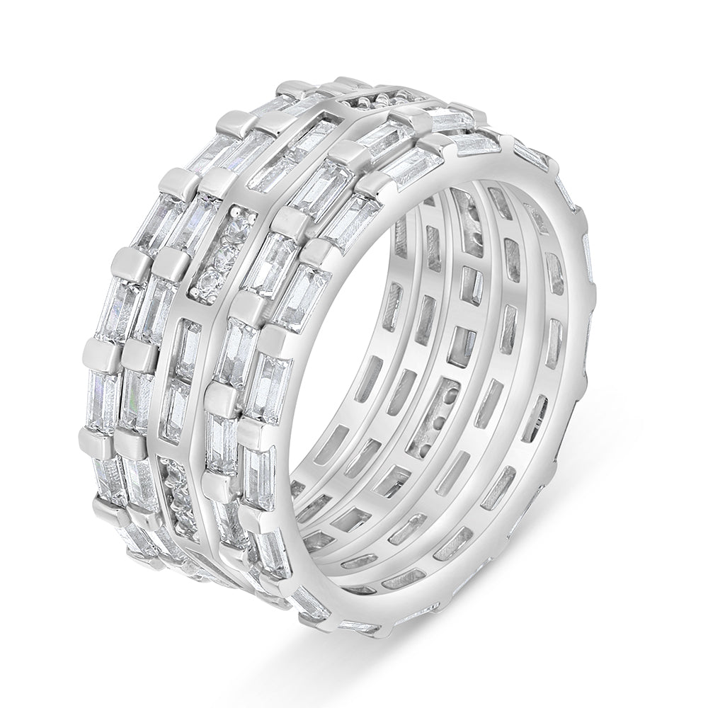 Sterling Silver 925 Ring (5pieces) Rhodium Plated Embedded With White Zircon
